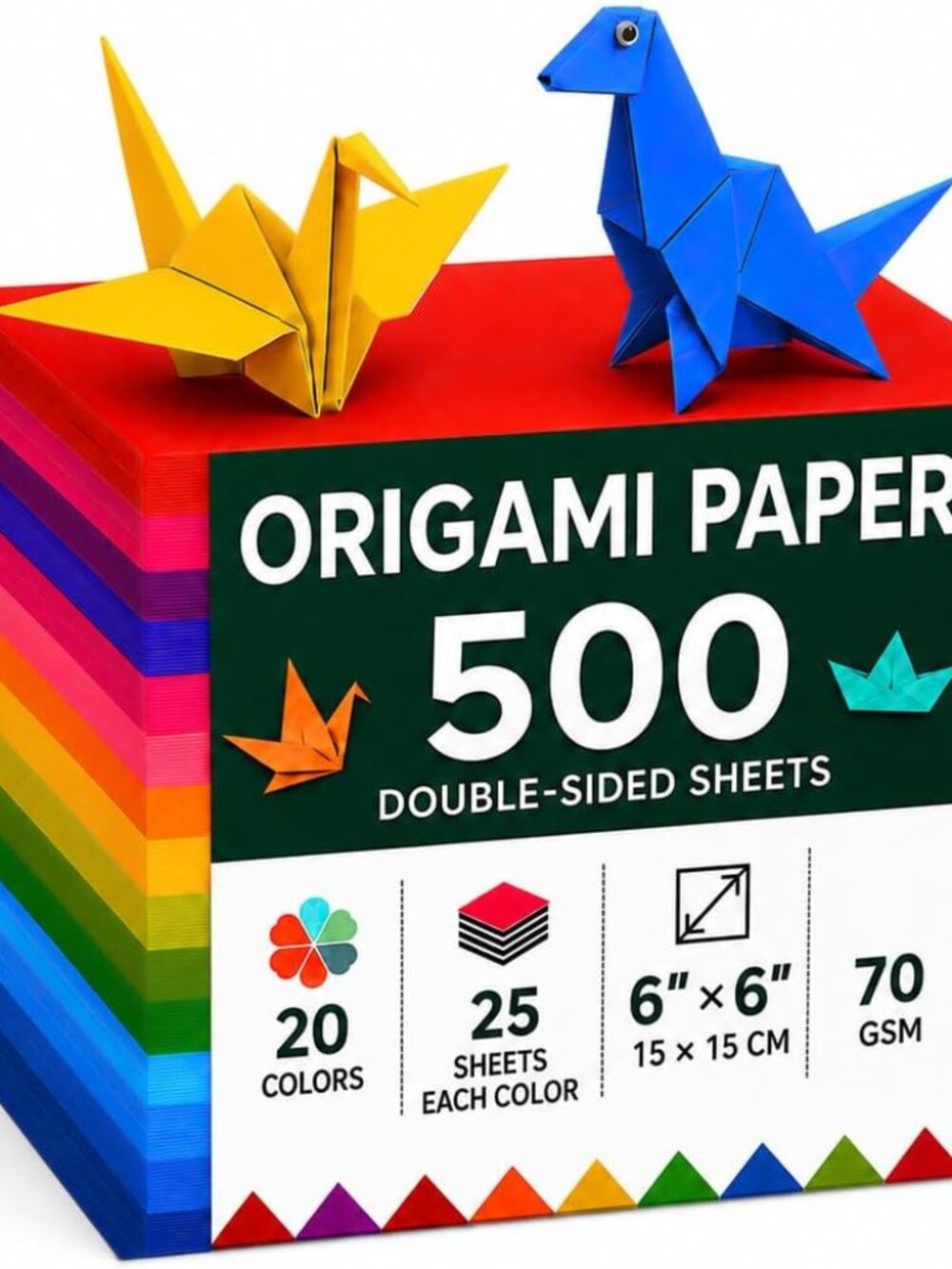 Origami Paper 500 Sheets 6x6 Inch Square with 20 Vivid Colors for Kids